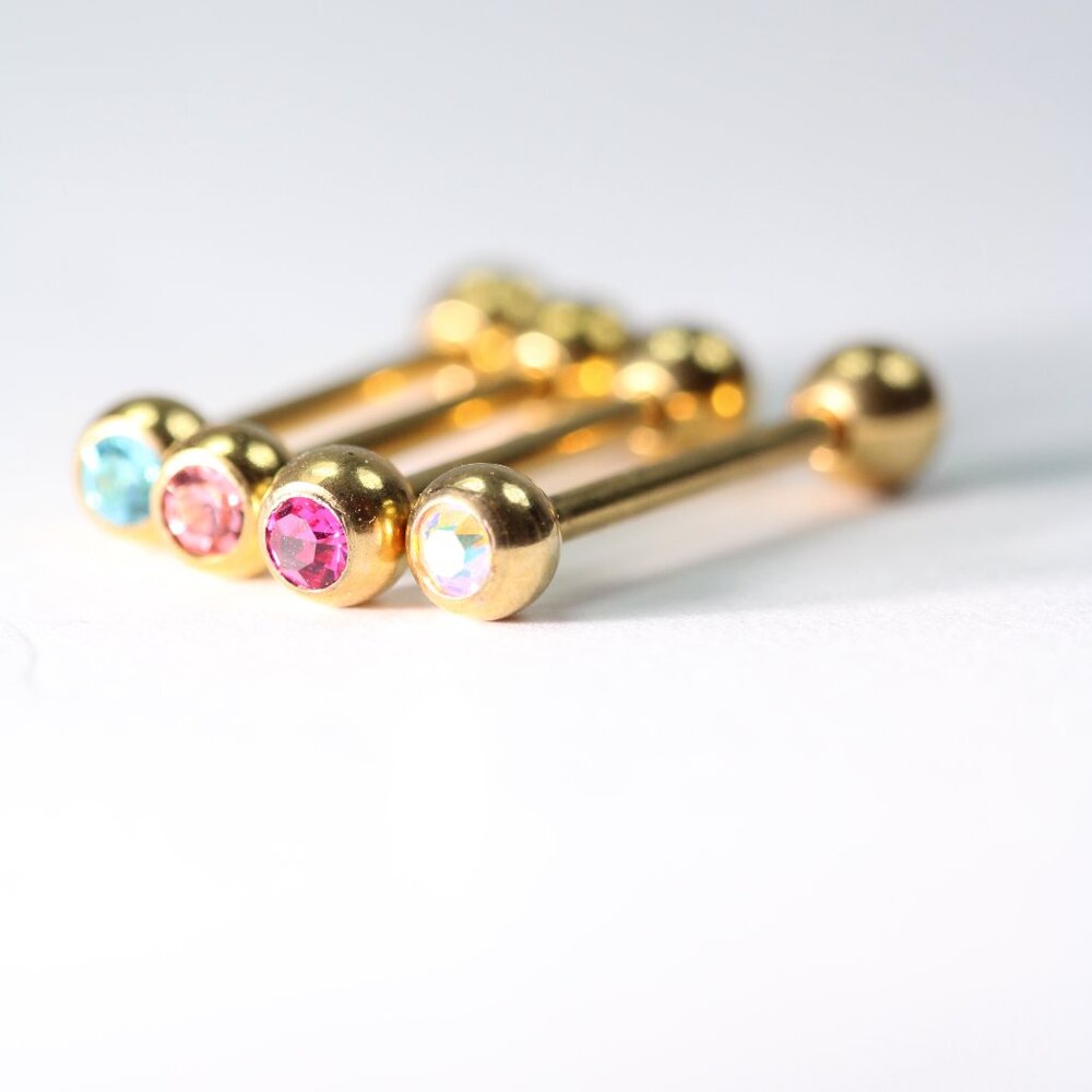 Set Of Four Barbells Piercings Gold Plated Surgical Steel New View 5